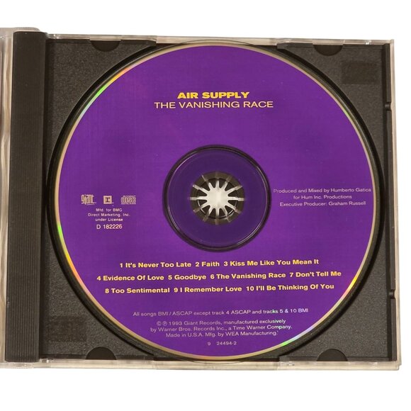 Air Supply The Vanishing Race CD Album 1993 Goodbye Its Never Too Late - Picture 5 of 5